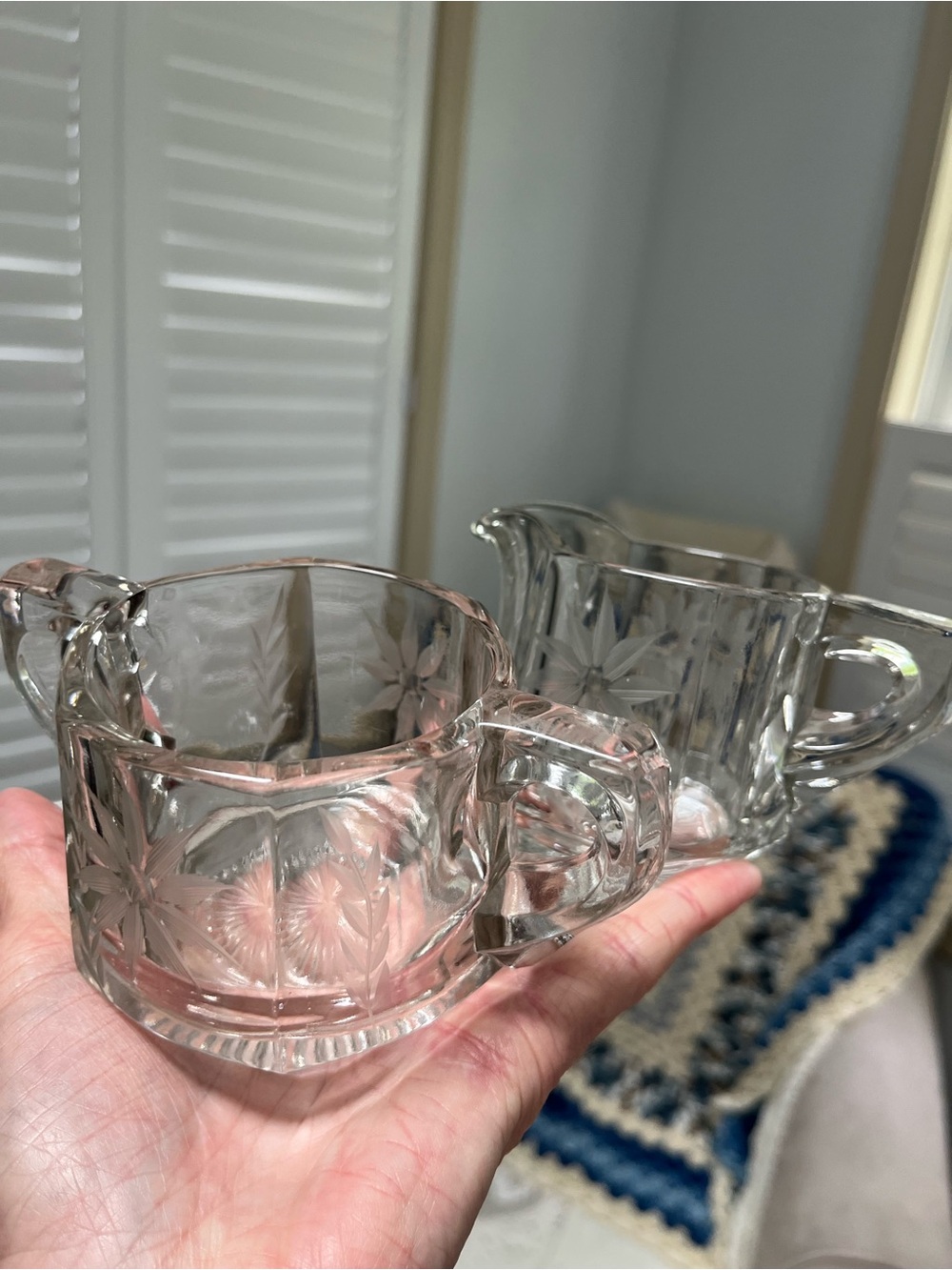 Vintage Mid Century Wheel Cut Floral
Sugar Bowl and Creamer